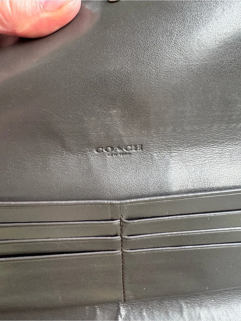Coach Slim Metallic Envelope Wallet in the Khaki Platinum colorway